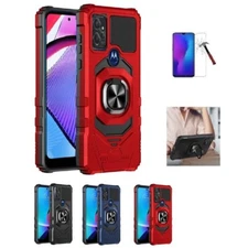 For Motorola Moto G Power 5G 2023, Ring Stand Cover Case + Tempered Glass
