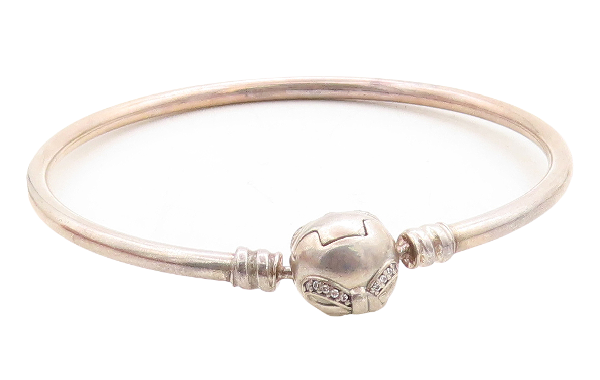 PANDORA 925 Sterling Silver Vintage Topaz Ribbon Bow Bangle