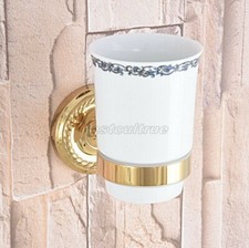 Gold Color Brass Wall Mounted Toothbrush Holder with Single Ceramic Cup eba590