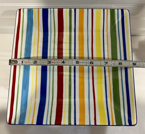 SONOMA Life+Style Summer Stripe Square 8 3/4” Plate - 1 VerySmall Chip Under Rim - Picture 3 of 7