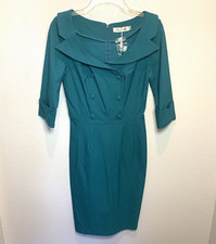 NWT 50s Style Dress Retro Pencil Sz Small Green Stretch vtg pinup Wiggle Collar