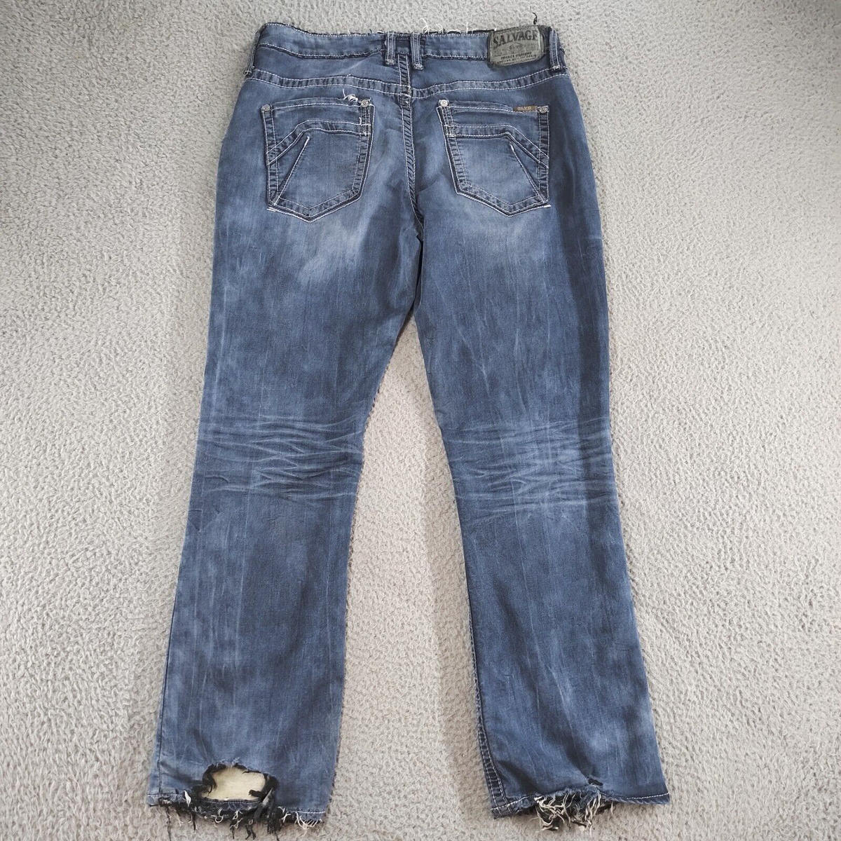 Salvage Mayhem Jean Men 34x32 Blue Dark Wash Distressed