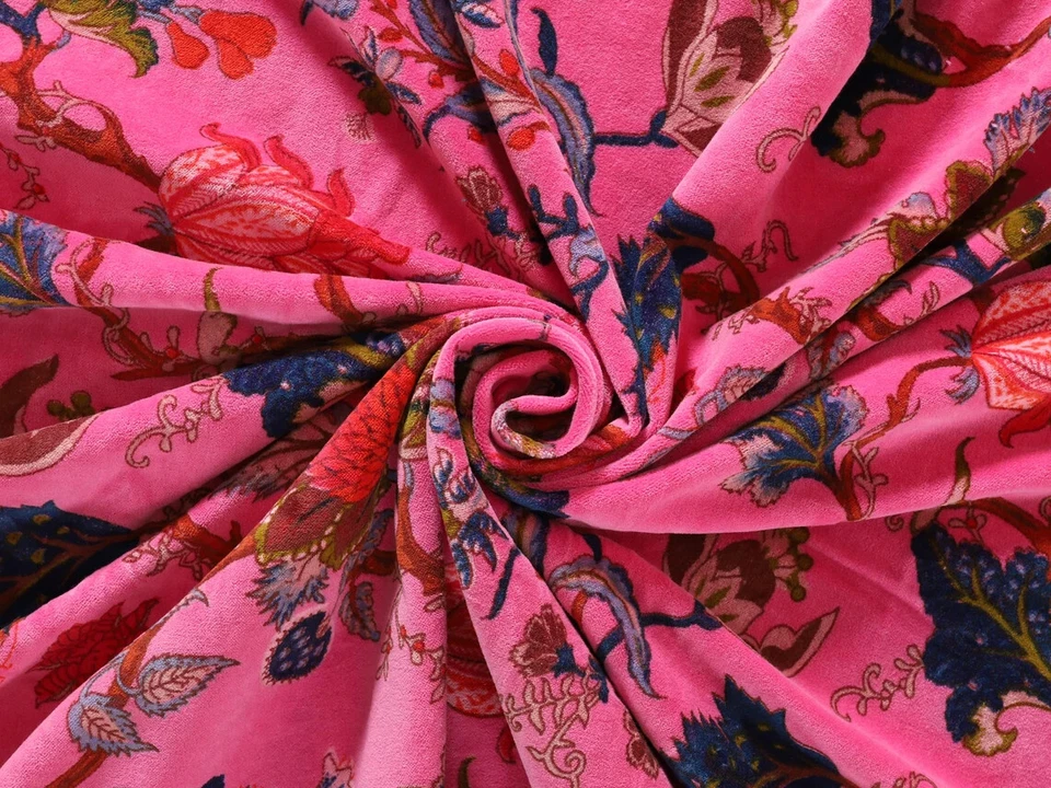 Luxury Soft Velvet Floral Print Fabric Indian Dress Sewing Upholstery Fabric - Image 4 of 4