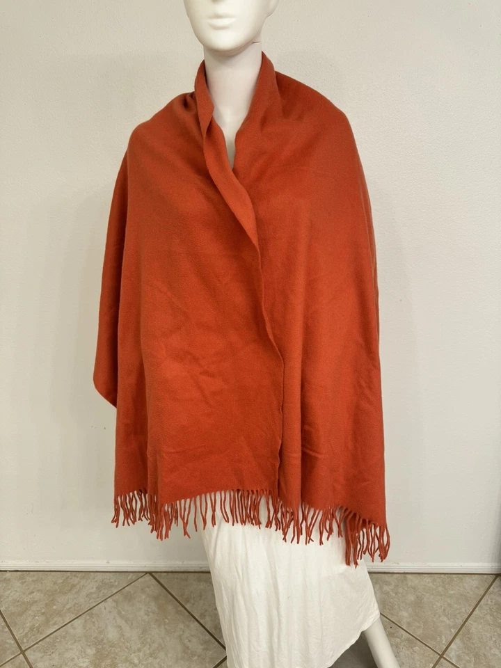 "Mantón bufanda de diseñador vintage 100 % cachemir en calabaza hecho en Inglaterra 28"" x 80""" Foto 4 de 4