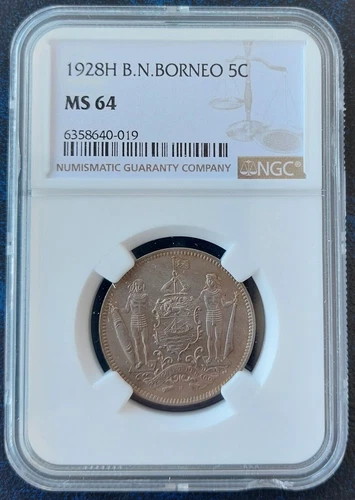 BRITISH NORTH BORNEO 5 CENTS UNC COIN 1928 H YEAR KM#5 NGC GRADING MS64