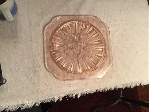 Vintage Jeanette Glass Adam Pink Depression Cake Plate 10" Footed  Perfect!