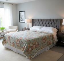 Waverly Linen Blend Reversible Comforter Floral Striped Full/Queen Sage Tones