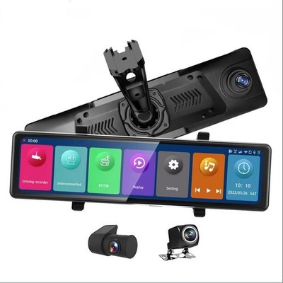 3 Channel Car Dash Cam 2.5K Carplay touch Screen Rearview Mirror Wifi GPS Navi
