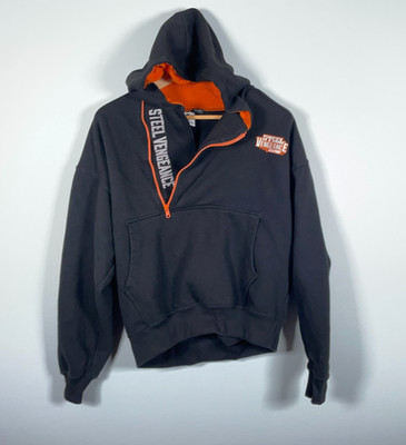 Cedar Point Steel Vengeance 1/4 Zip Hoodie Adult Large Black Orange Embroidered