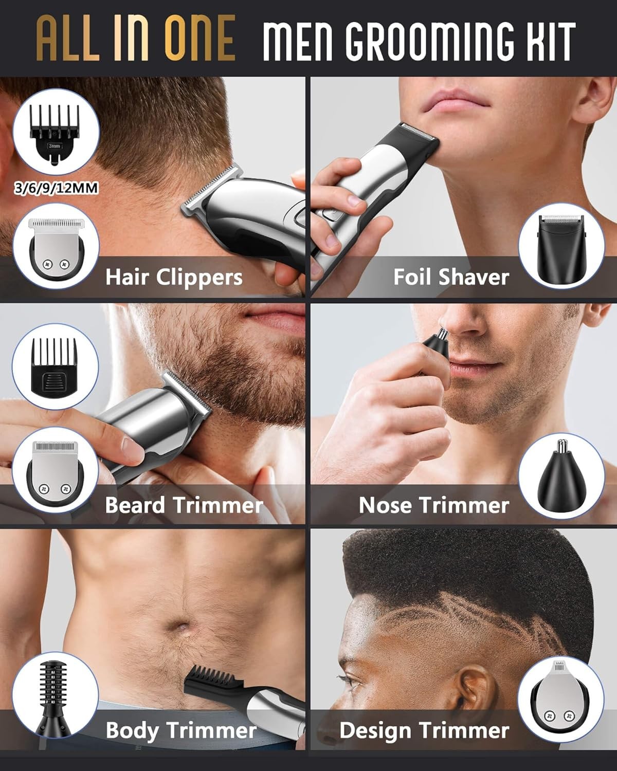 Ufree Beard Trimmer for Men, Waterproof Electric Razor Nose, Body, Silver 