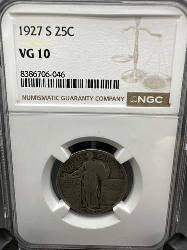 1927-S Standing Liberty Quarter 25C NGC Certified VG10 Graded VG-10