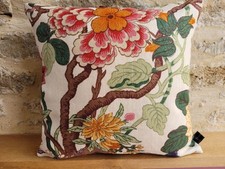 GP & J Baker Magnolia Linen Natural Brights & Gree Velvet Fabric Cushion Cover D