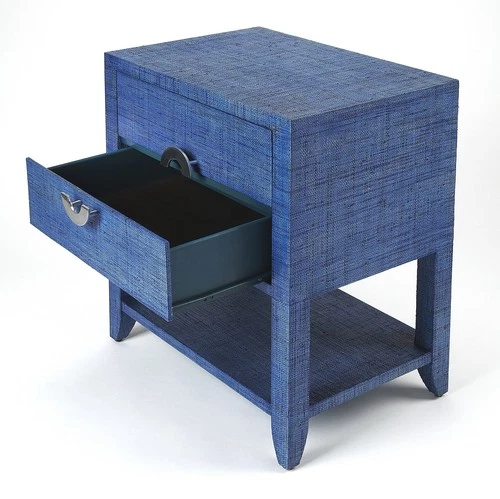 Blue Raffia End Table with Drawers | Coastal Nightstand - Picture 3 of 5