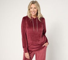 Quacker Factory Angel's Go To Stretch Velvet Hoodie with Bling Ties Wine L New