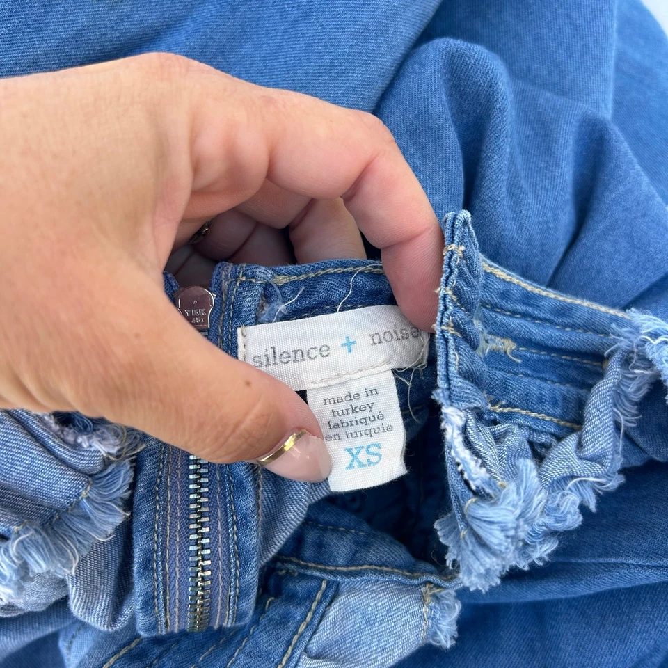 Vestido midi Silence + Noise Denim Jean Flecos Boho Cottagecore XS Algodón Foto 3 de 4