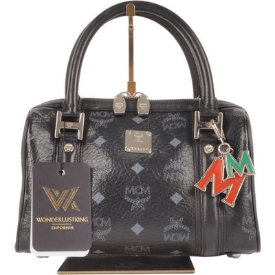 MCM Handtasche Mini Boston Bag 20 Visetos Black mit Anhänger OP: 670 