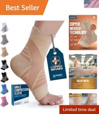 Copper Ankle Compression Sleeve for Pain Relief - Open-Toe Design - Medium Size