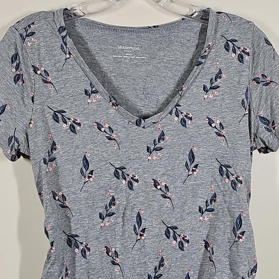 Camisa Maternidad Pequeña Maternidad Gris Floral Elastizada Top Foto 2 de 4