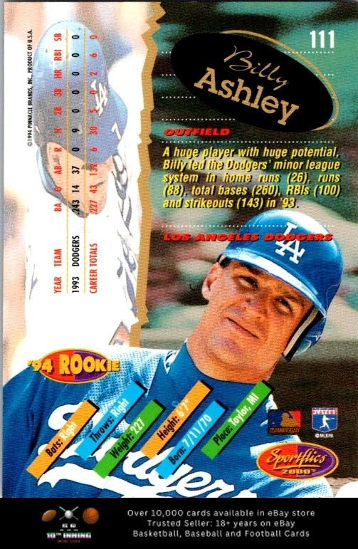 1994 Sportflics 2000 Rookie & Traded BASEBALL #111 Billy Ashley - Image 2 of 2