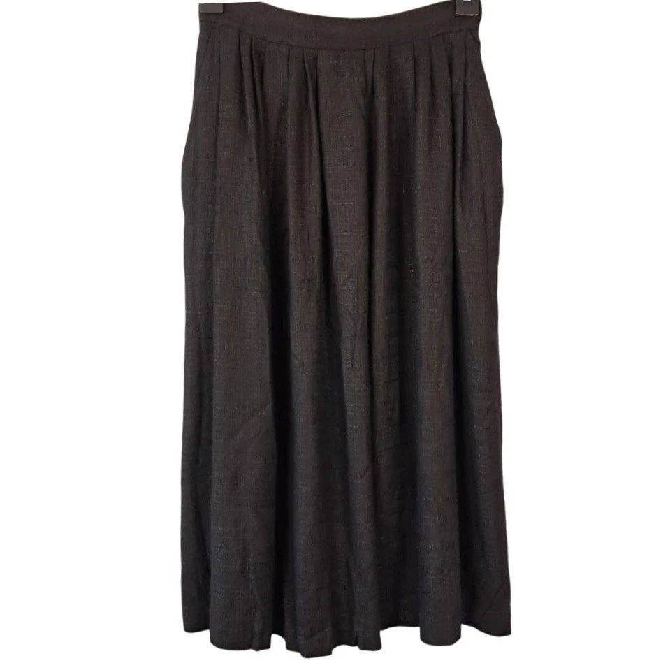 Vintage 70s CLAUDE XXS Gathered Dirndl-Style Black Midi Skirt Grandmacore Boho