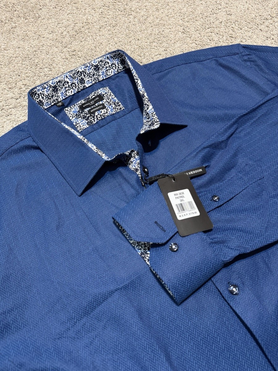 rosso milano dress shirts Rosso Milano Italy Dress Shirt 3XL Modern Fit Blue Textured Button Up NWT  $179