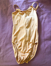 Women s Petite Beige Solid Spaghetti Strap Dance Leotard Nylon Blended Fabric