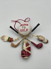 VTG  BORN TO GOLF  Christmas Tree Ornament With Hanging Golf Equipment Charms A7