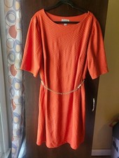 Dressbarn Orange Textured Dress with Chain Belt Size 20