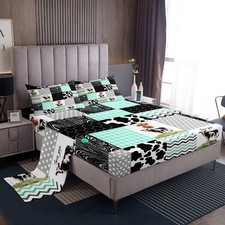 Erosebridal Cute Cow Print Bed Sheets Full Size Kawaii Highland Cow Bedding S...