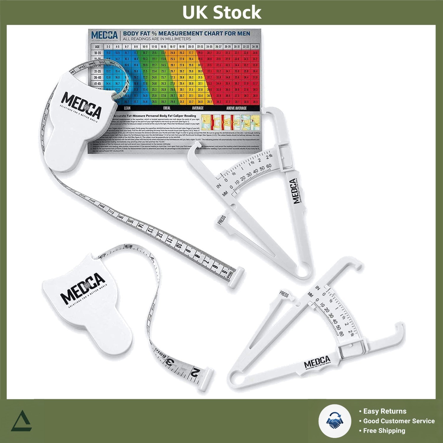 Accurate Body Fat Caliper & Tape Measure Set for BMI Tracking, 2 Pack