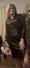 Western Brown Button Up Collar Women?s Open Back Dress Knee Length