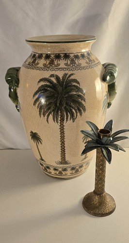 Vintage schicke Keramik Palme Vase Gefäß mit Palme Kerzenhalter