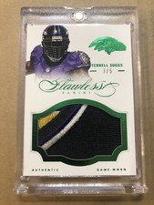 2014 Panini Flawless Terrell Suggs 4 CL Logo Patch # 3/5 Emerald Ravens