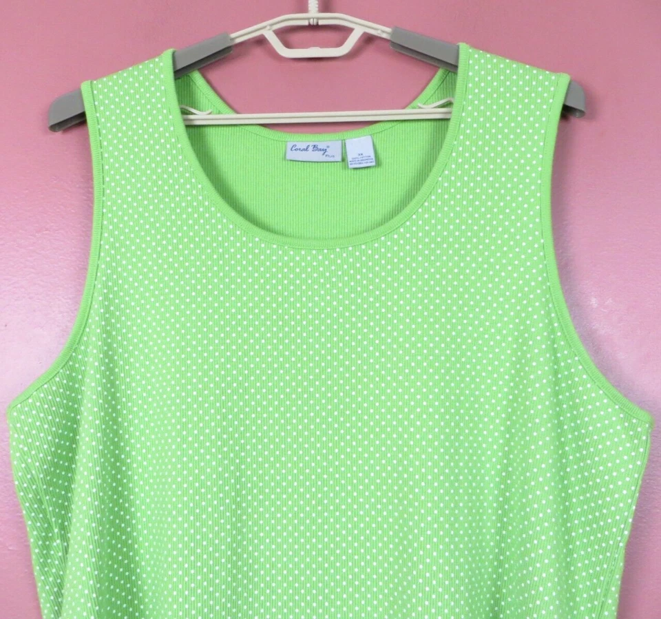 TB11772 CORAL BAY Mujer Algodón Camiseta sin Mangas Lunares Verde Blanco 3X Foto 3 de 4