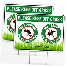 2PC No Poop or Pee Dog Sign with Stakes, 12 Inches by 9 Keep Off Grass Sign