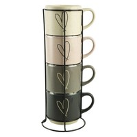 Keramik Tassen Set 400 Ml – 4 Kaffeetassen Mit MetallstäNder Bunt