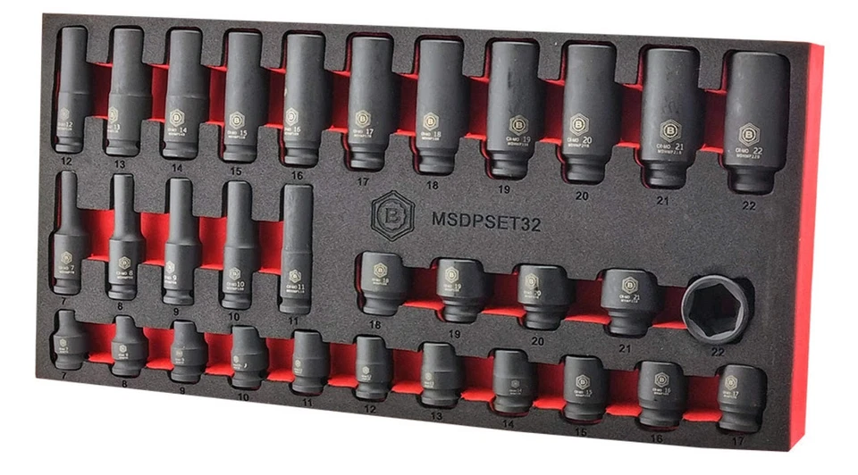 Britool Hallmark 32pc 3/8" Drive Impact Socket Set (Standard & Deep) 7-22mm - Image 2 of 4