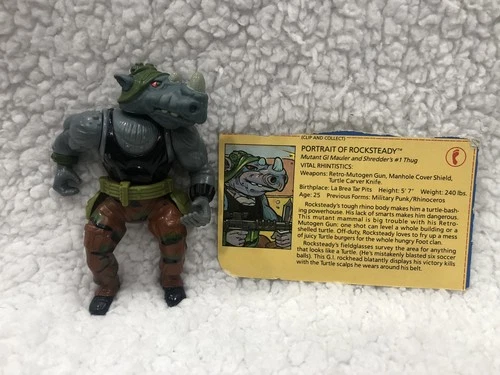 Vintage- Teenage Mutant Ninja Turtles- Rocksteady Figure- Soft Head- w/Belt-1988