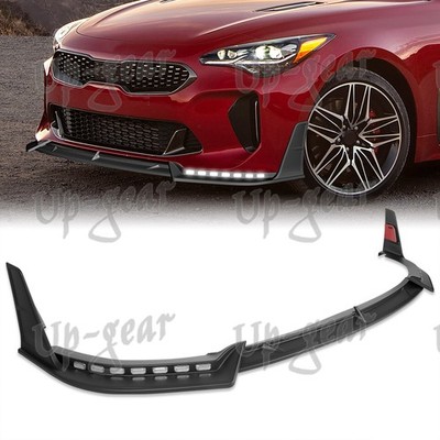 For 2018-2023 Kia Stinger GT-Line Black Front Bumper Lip W/LED Sequential Lights