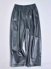 Image of NWT Womens Black High Rise Wide Leg Pants Faux Leather Stretch Trousers M 12 14