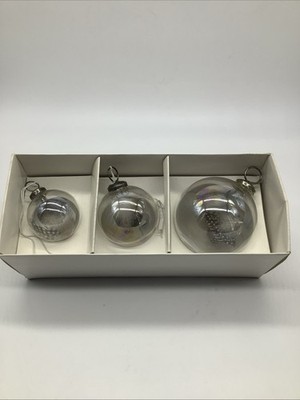 Vtg DKNY Feathers In Iridescent Clear Glass Ornament Set Of Three - 2-3-4''