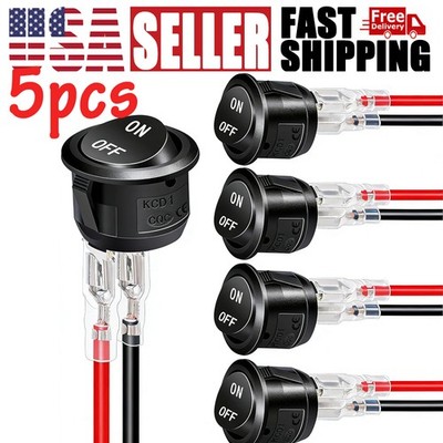 5X 12V round Rocker Switch AC 6A/250V 10A/125V SPST 2 Pin 2 Position On/Off T
