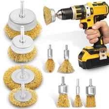 Steel Wire Brush for Drill 9 PCS Brass Coated Drill Wire Brush Attachment Set