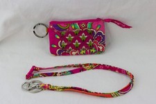Vera Bradley Zippered ID Wallet  Lanyard Keyrings, Pink/Teal