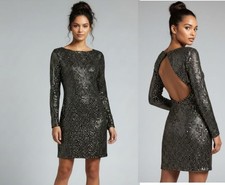 GUESS Beatriz Backless Sequin Dress, Black/Gold, XS