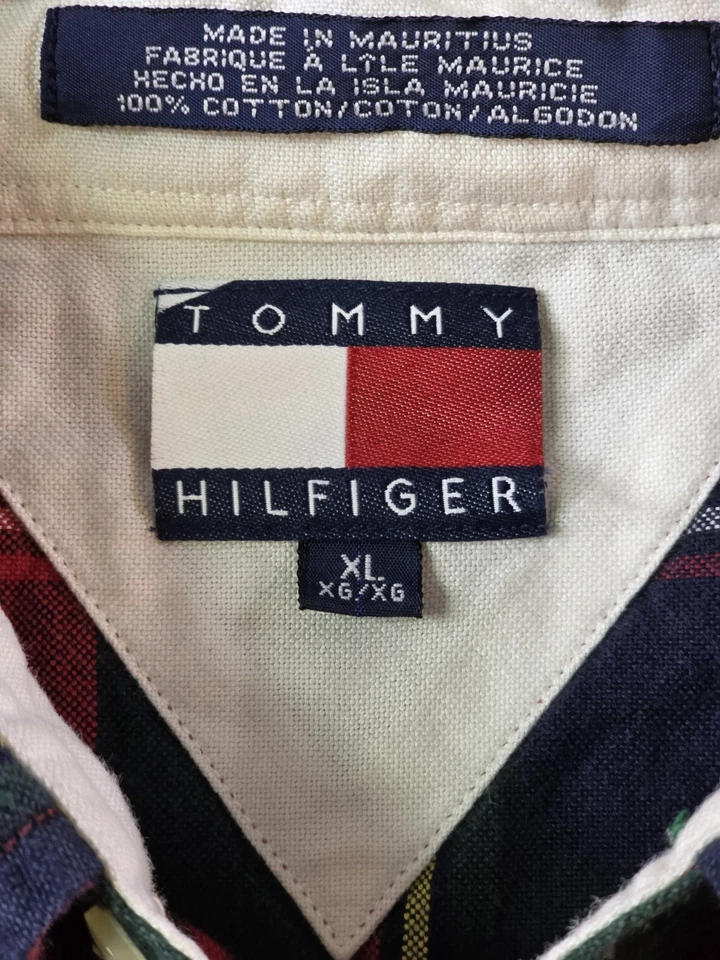 Camisa masculina manga longa xadrez azul GG vintage Tommy Hilfiger - Imagem 3 de 4
