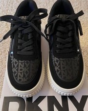 DKNY Womens Black LISSA LACE UP Zipper Platform Logo SNEAKERS Size 6