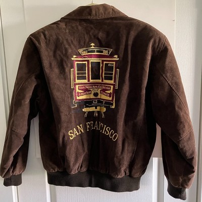 Leather DNK Mens Suede Embroidered San Francisco Street Car Jacket Mens SZ Small