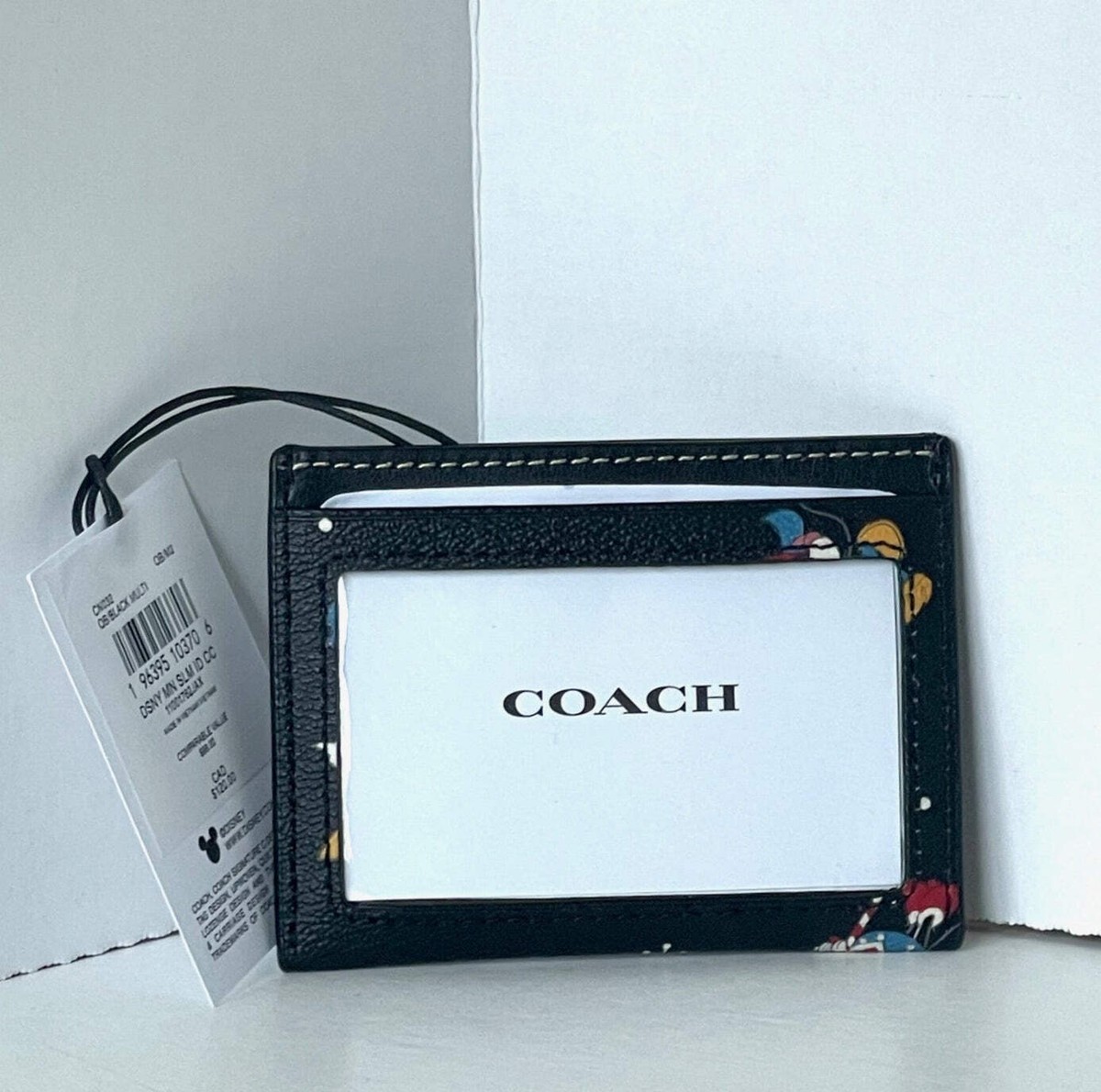 Disney x Coach Slim ID Card Case CN032 Black Holiday Minnie
