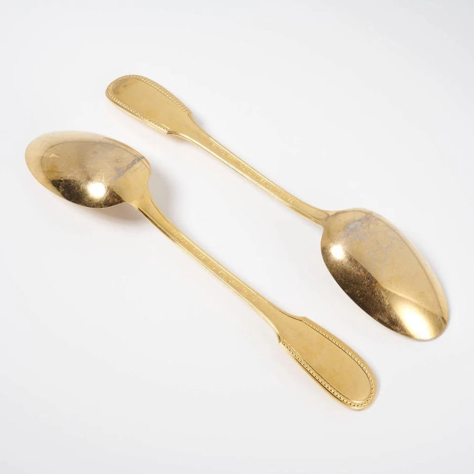 Georgian House Perles 18/10 Stainless France Goldplate Serving Spoons 3 pieces - Image 3 of 4